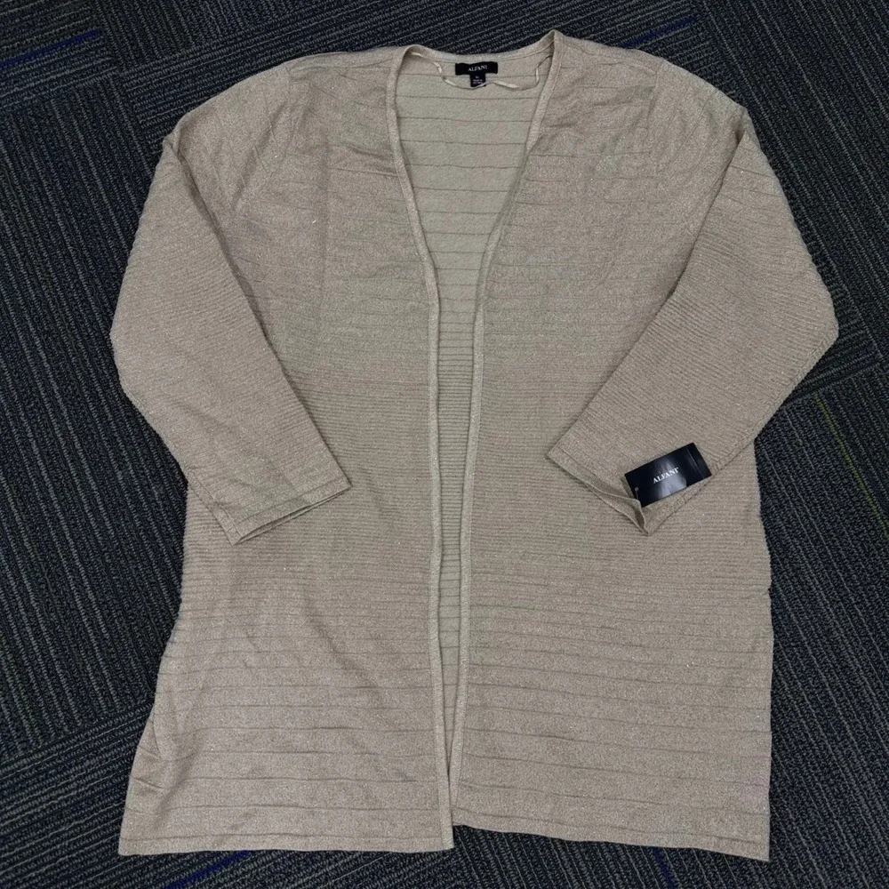 Alfani Womens Cardigan Sweater XL‎ Cocoa Butter Textured Knit Open Front
